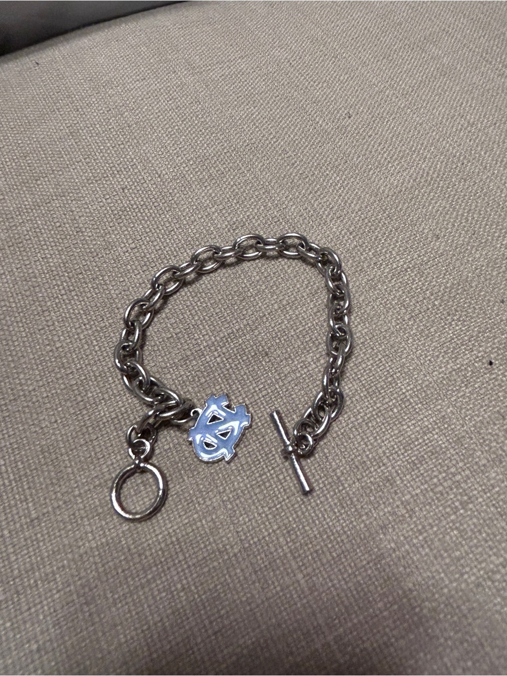 UNC Silver Toggle Chain Bracelet with Blue Enamel Charm